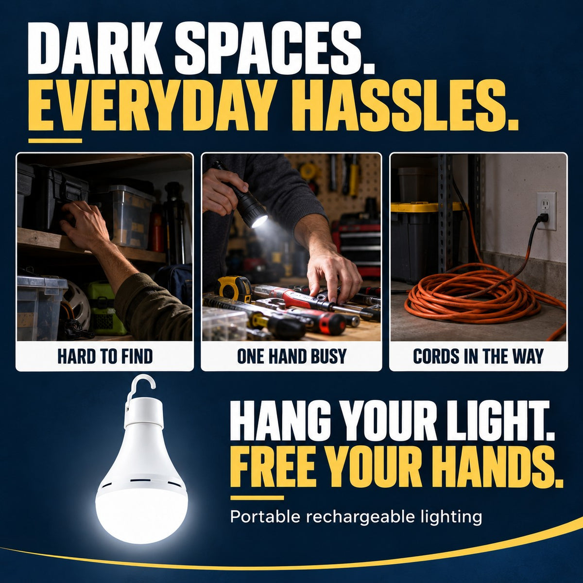 Rechargeable LED Bulb with Hook — Hang It Up, Keep Both Hands Free (offer)