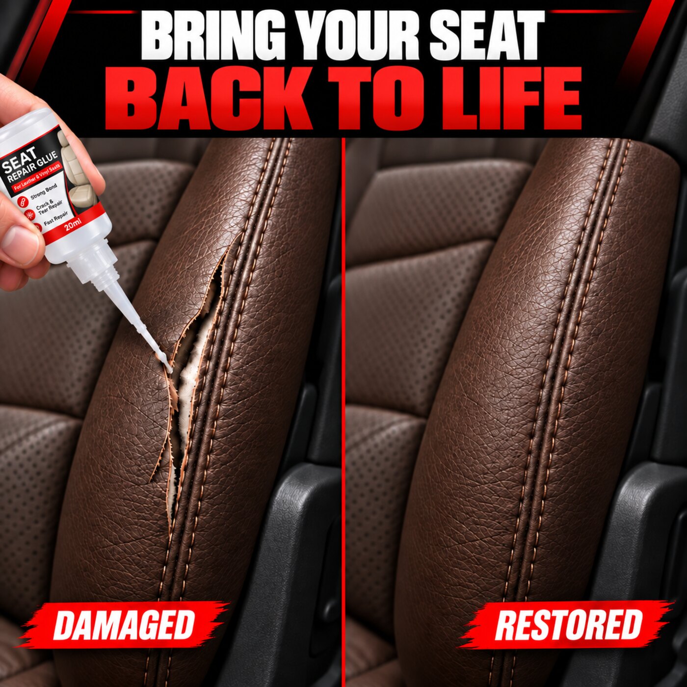 🚗50% OFF NOW! Quick Dry Car Seat Leather Repair Glue‑ Precision Nozzle Vinyl & Leather Adhesive, Permanent Bond Repair Glue for Car Seats, Sofas & Leather Furnitures (offer)