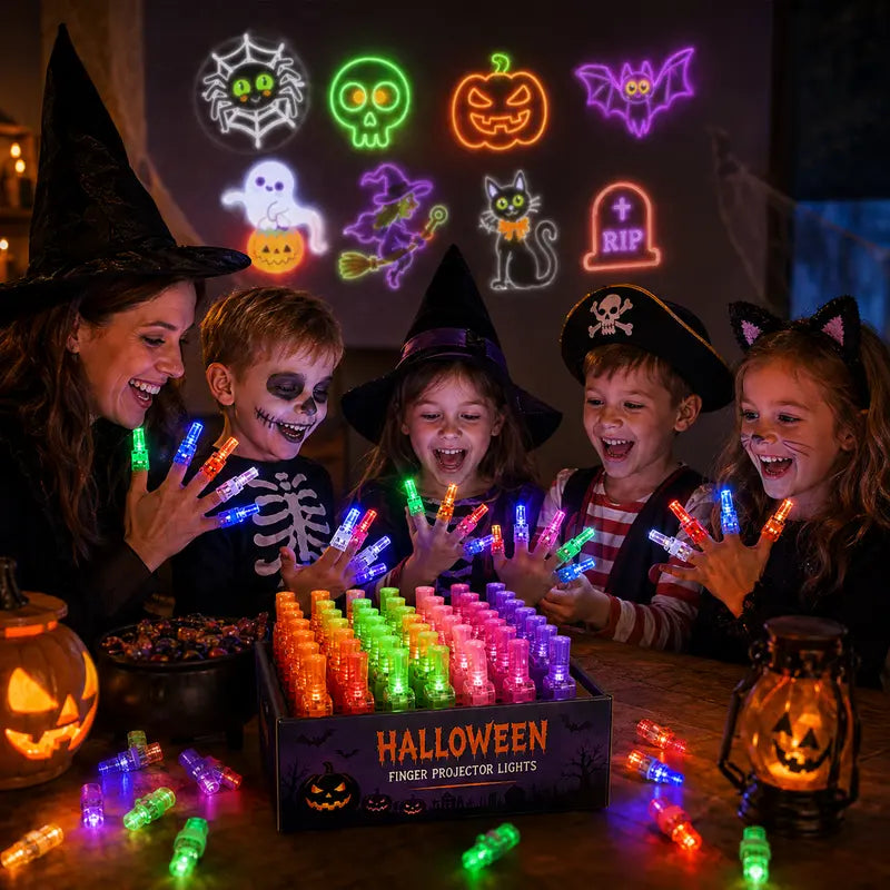 🎃 Halloween Finger Projector Rings – LED Party Favors for Kids