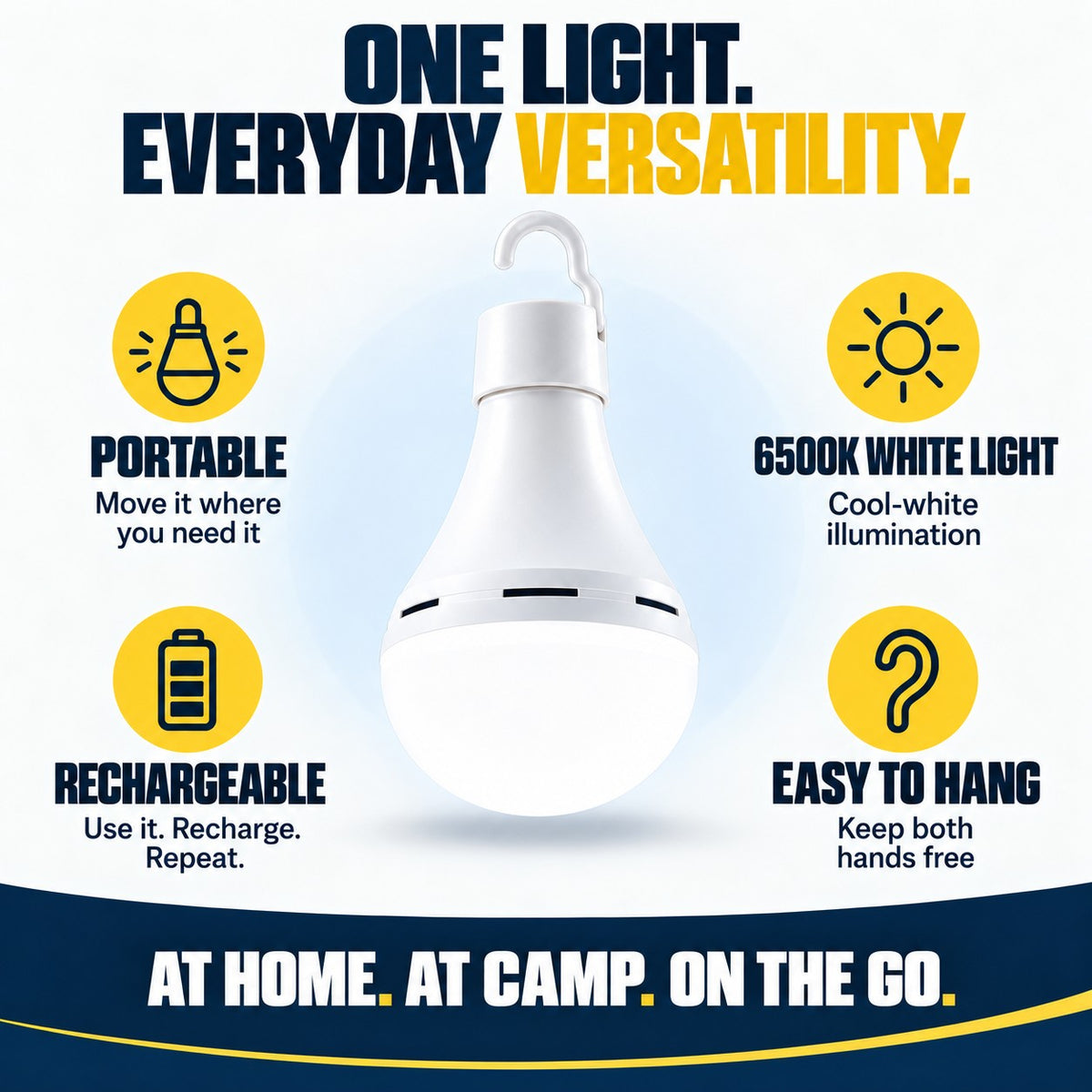 Rechargeable LED Bulb with Hook — Hang It Up, Keep Both Hands Free