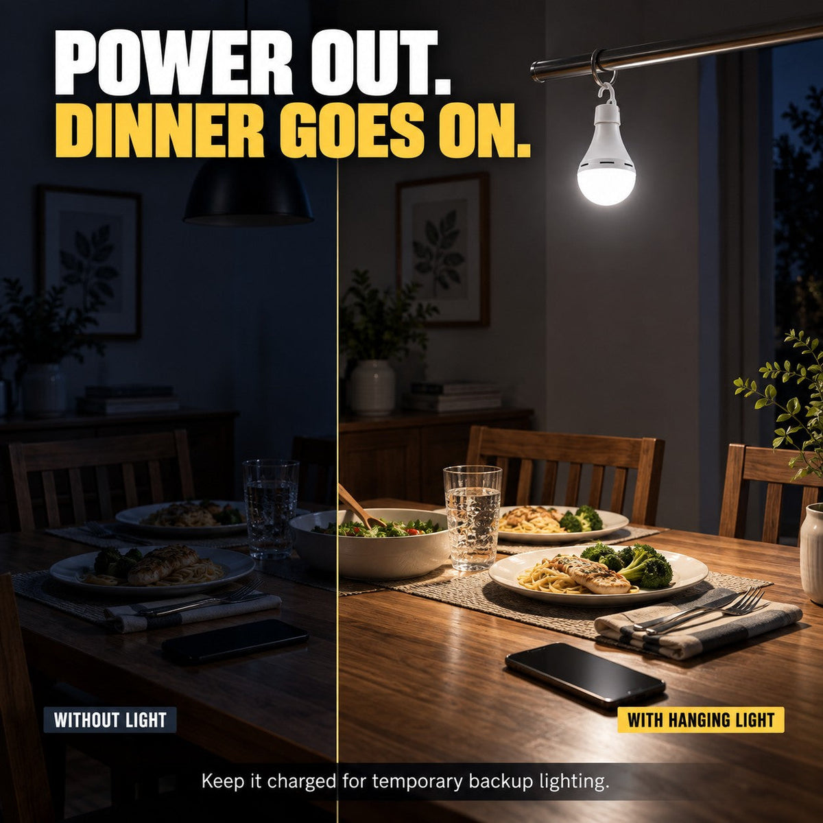 Rechargeable LED Bulb with Hook — Hang It Up, Keep Both Hands Free