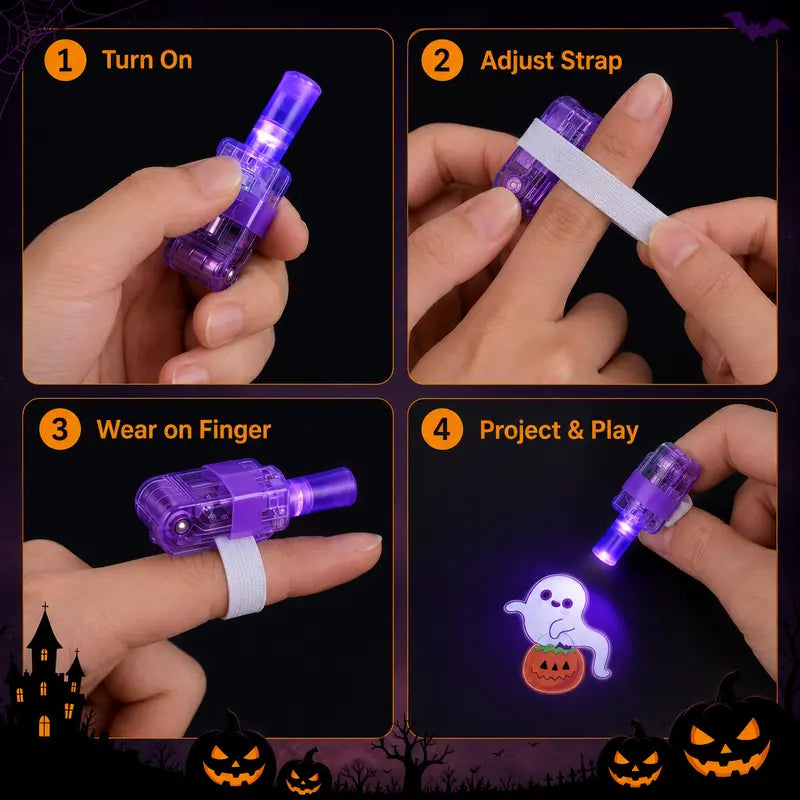 🎃 Halloween Finger Projector Rings – LED Party Favors for Kids
