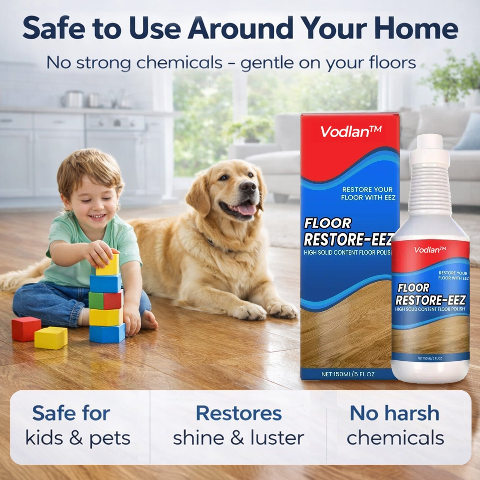Floor Restorer – Fast-drying, non-toxic shine. ✨