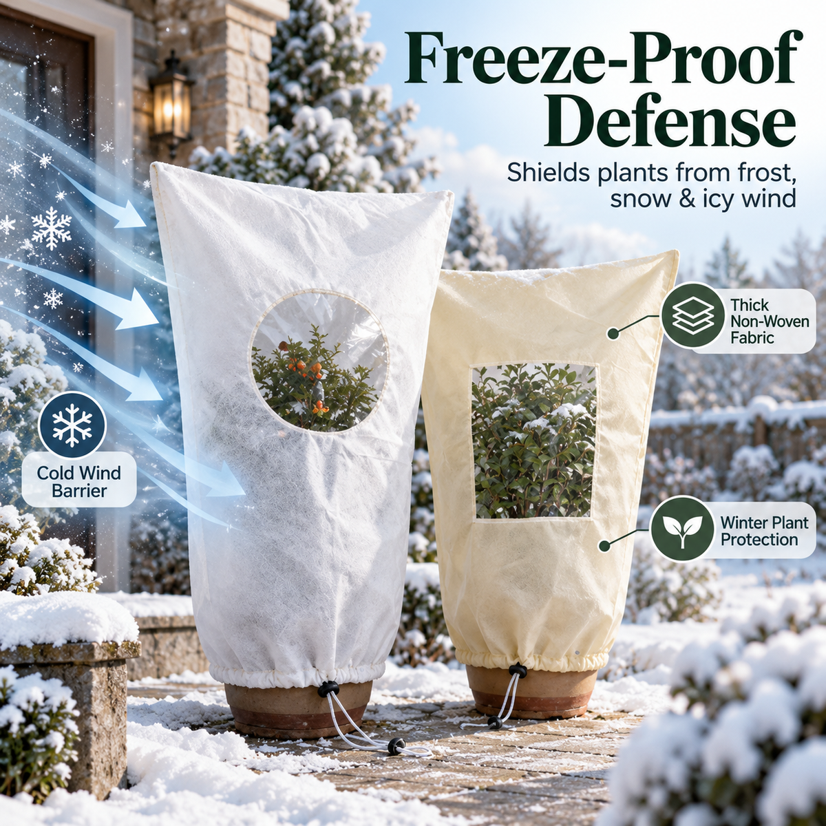 Winter Plant Frost Cover with Zipper & Observation Window: Weather Protection