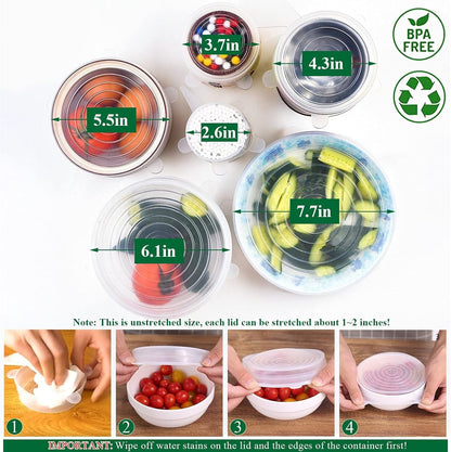 Fonome™ Silicone Stretch Lids Reuseable Microwave Safe Flexible Covers (offer)