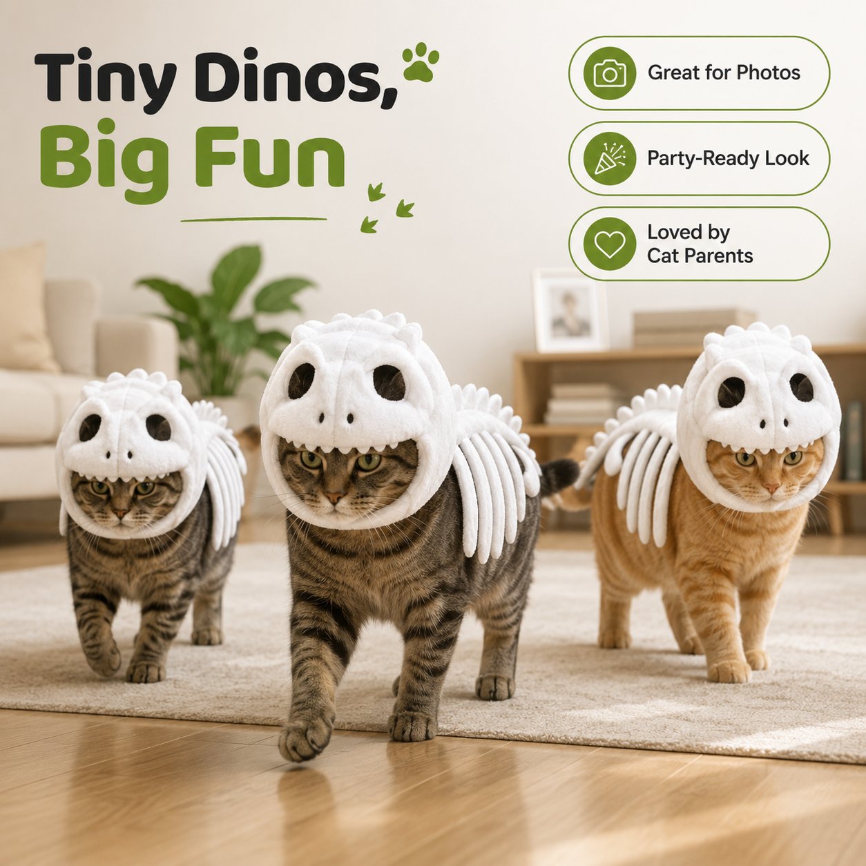 🔥🔥🎉🦖 Glow-in-the-Dark Dinosaur Skeleton Cat Costume — Let Your Kitty Roar at Night! ✨