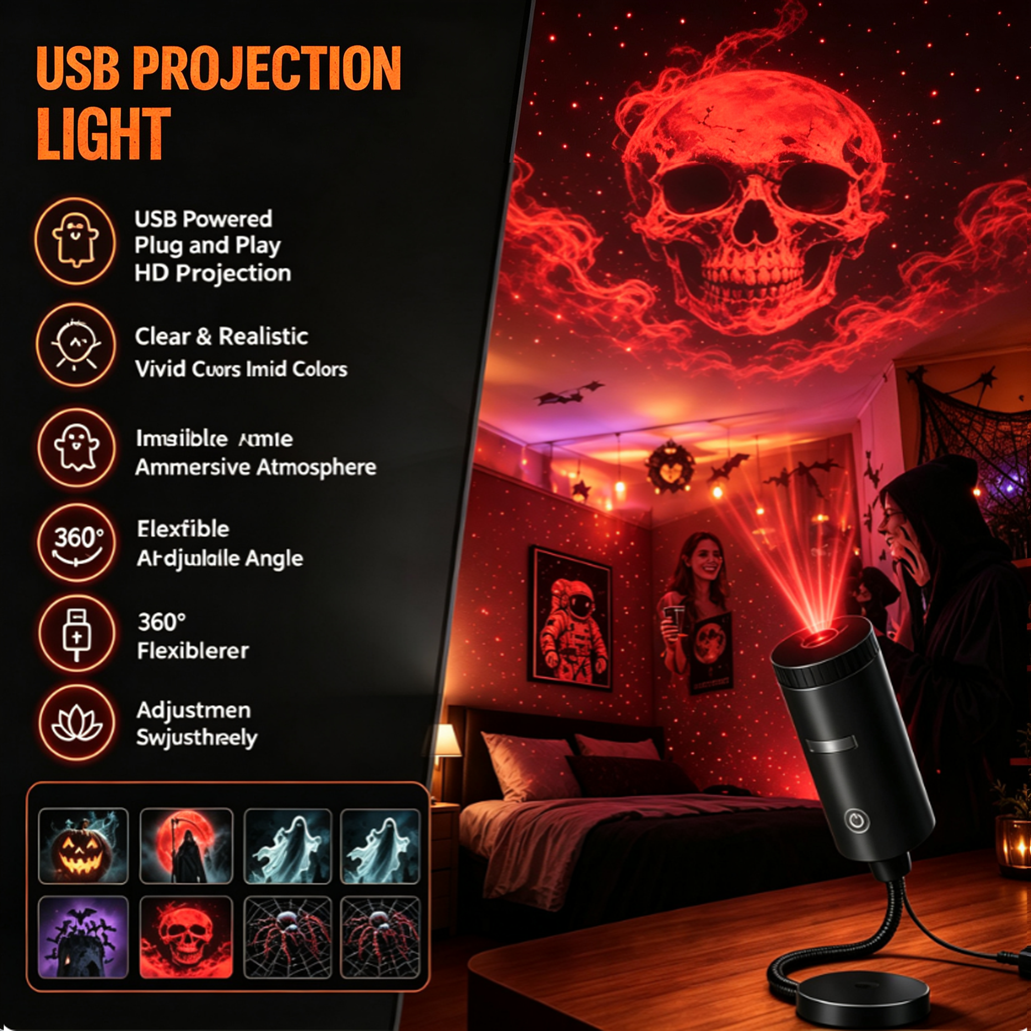 👻🔥 HD Star Projector Halloween 6-Disc Set | Create a Spooky Light Show Indoors & Outdoors