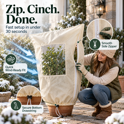 Winter Plant Frost Cover with Zipper & Observation Window: Weather Protection