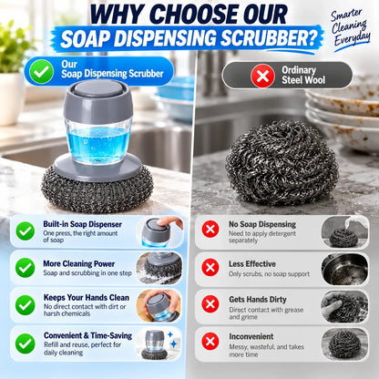 2-in-1 Soap Dispensing Steel Scrubber for Tough Grease & Burnt-On Food (offer)