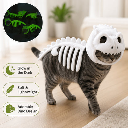 🔥🔥🎉🦖 Glow-in-the-Dark Dinosaur Skeleton Cat Costume — Let Your Kitty Roar at Night! ✨