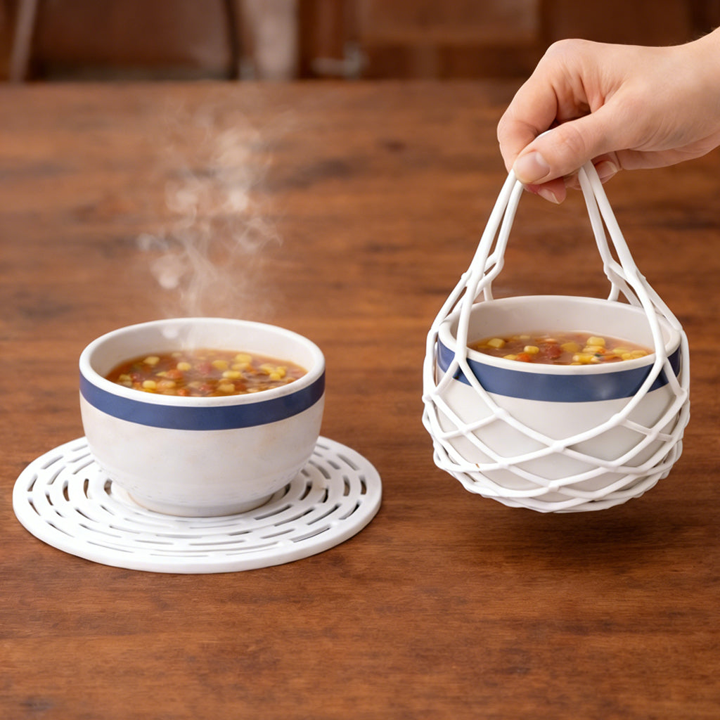 KUBOZN® 2-in-1 Zero-Void™ Silicone Mesh Bag & Heat-Resistant Trivet Mat for Hot Bowls
