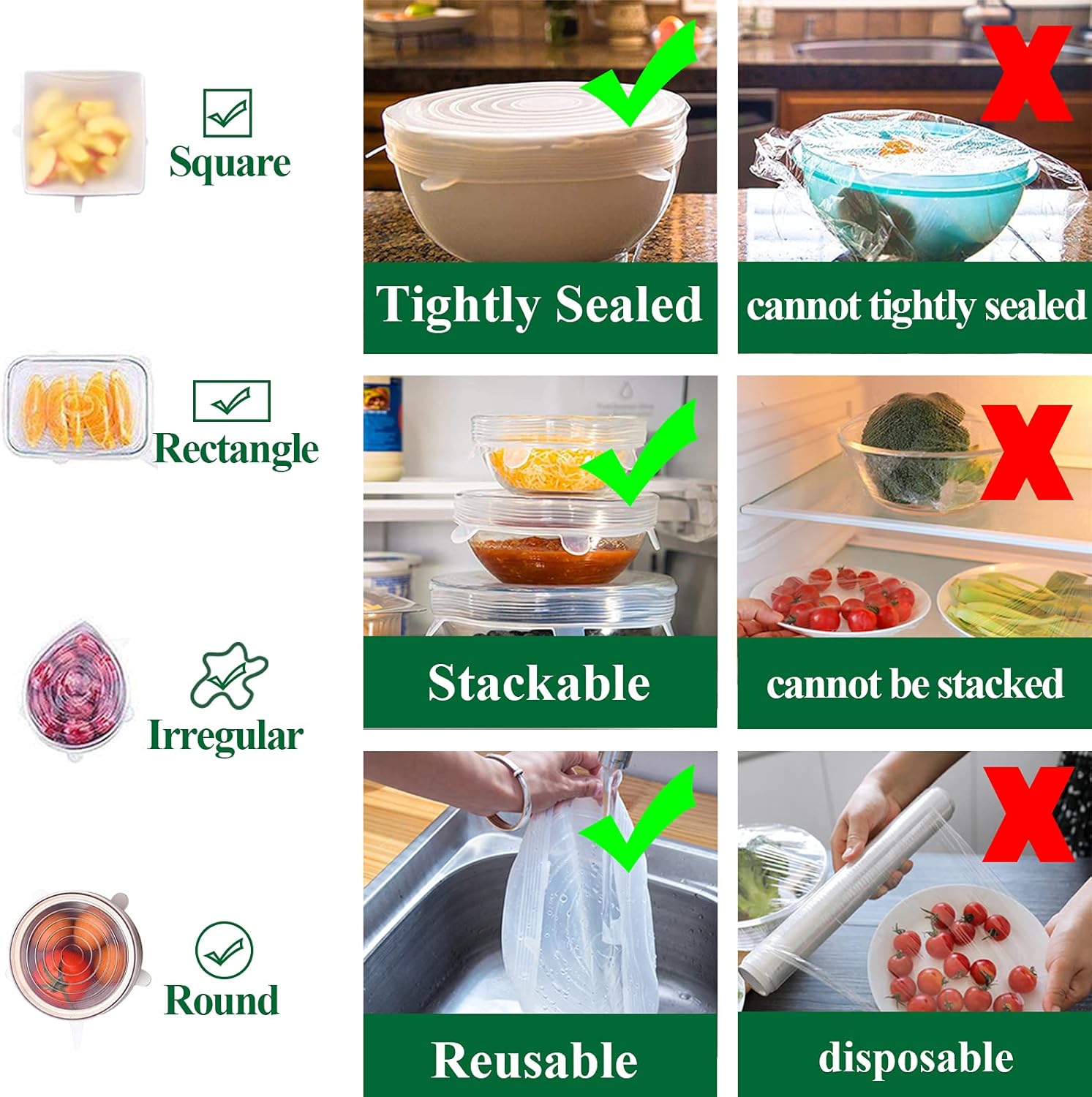 Fonome™ Silicone Stretch Lids Reuseable Microwave Safe Flexible Covers (offer)