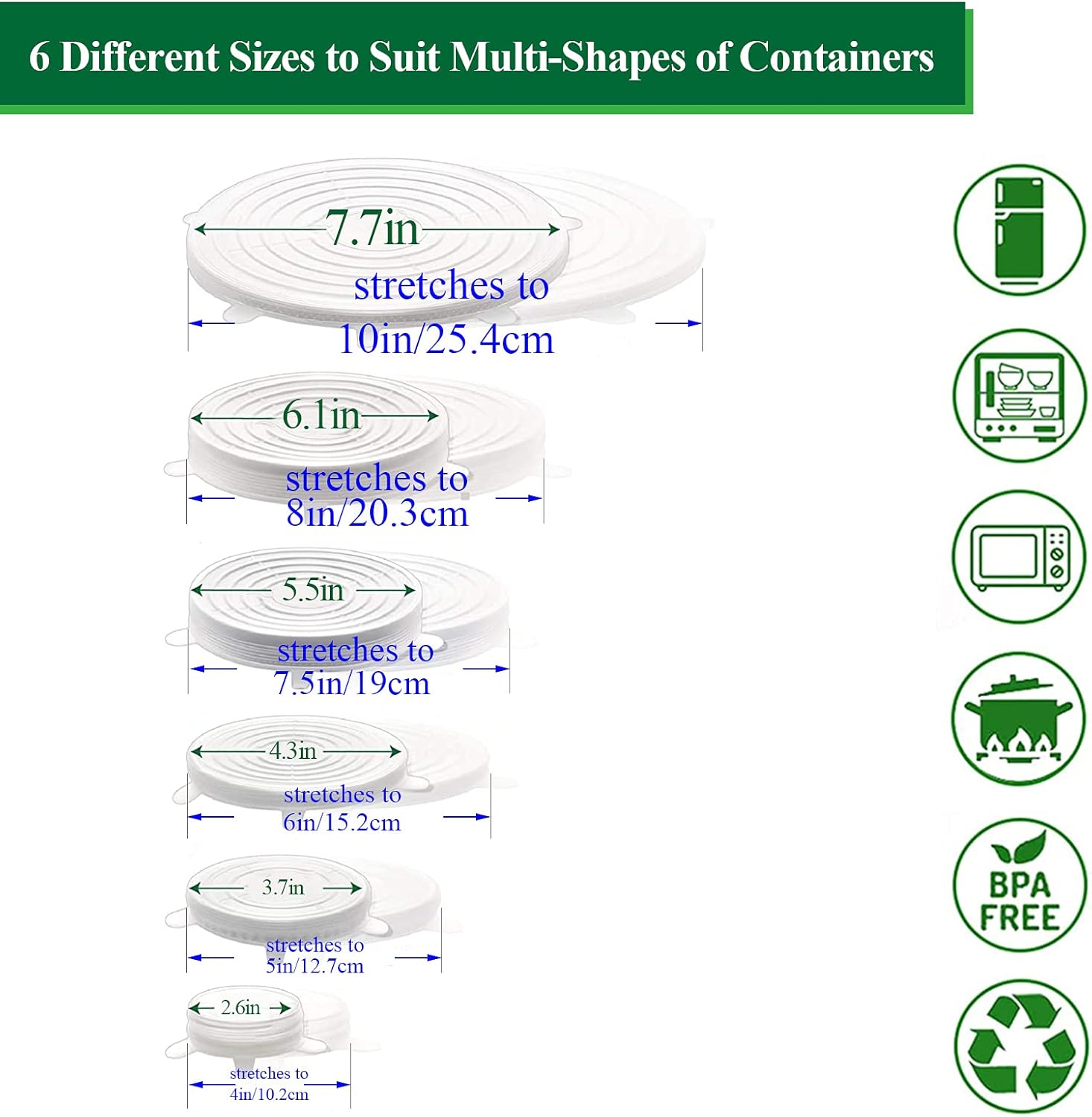 Fonome™ Silicone Stretch Lids Reuseable Microwave Safe Flexible Covers (offer)