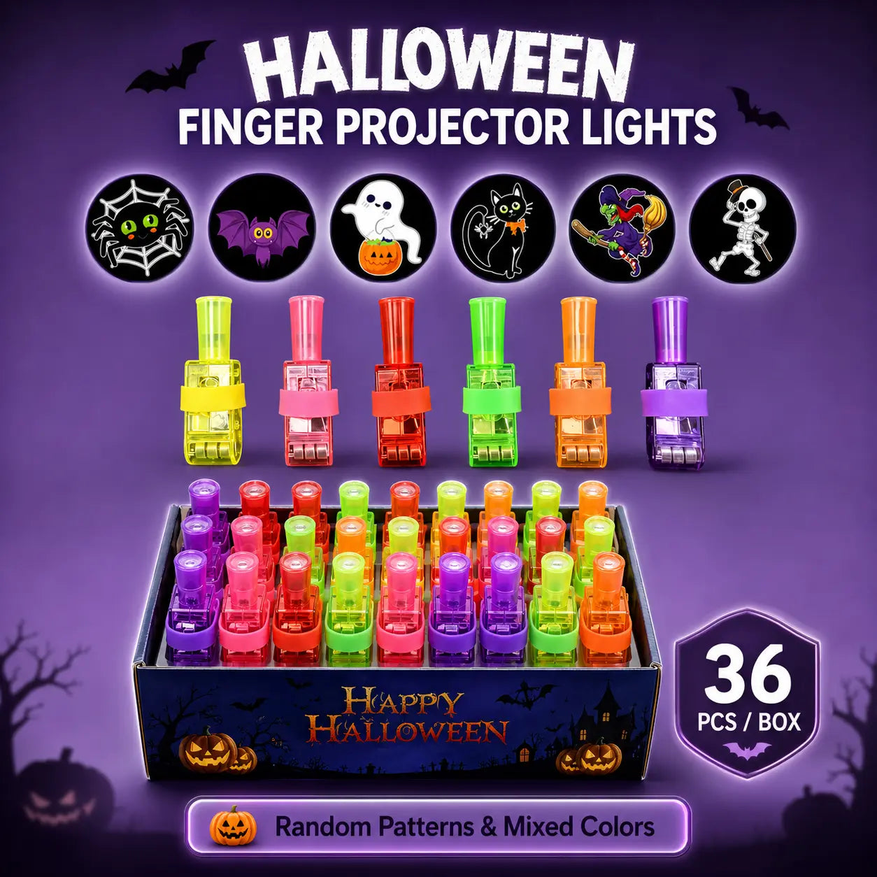 🎃 Halloween Finger Projector Rings – LED Party Favors for Kids