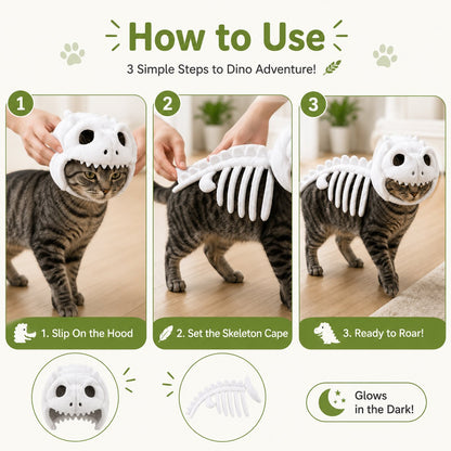 🔥🔥🎉🦖 Glow-in-the-Dark Dinosaur Skeleton Cat Costume — Let Your Kitty Roar at Night! ✨