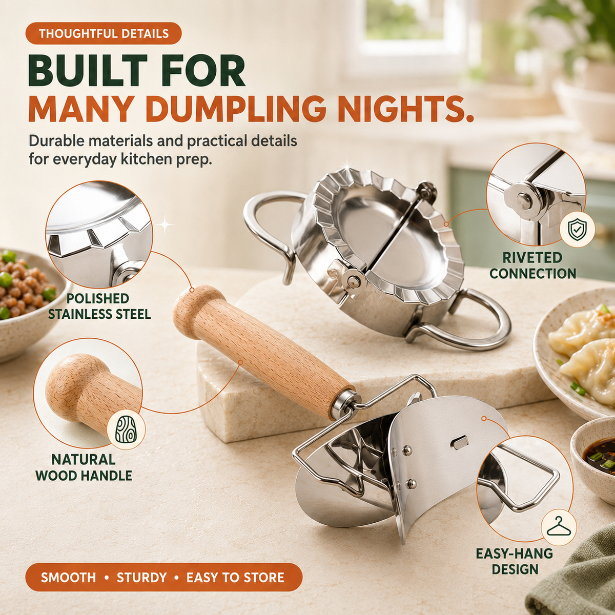 🥟 Dumpling Maker & Dough Cutter Set – Roll, Fill & Seal Homemade Dumplings Easily
