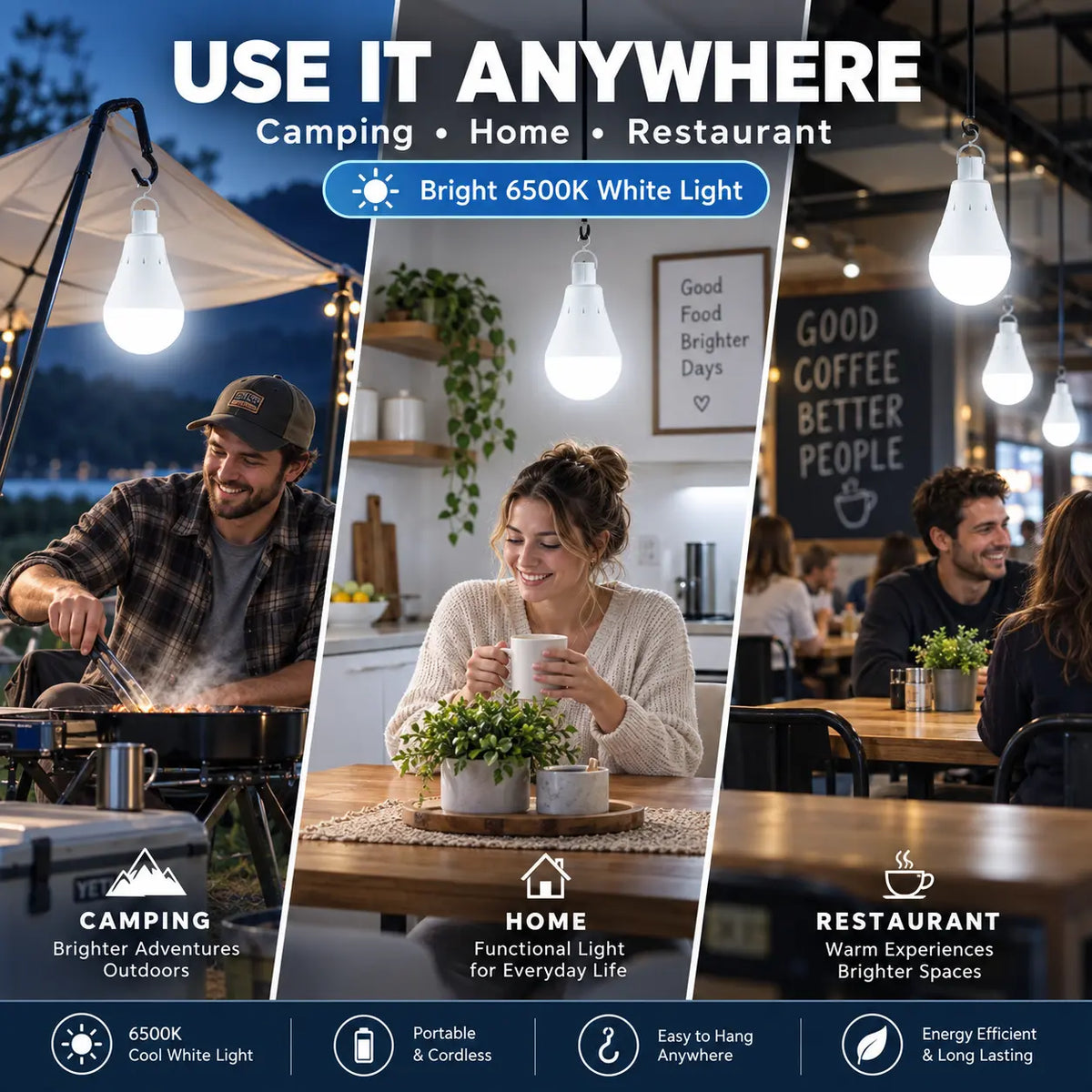 Rechargeable LED Bulb with Hook — Hang It Up, Keep Both Hands Free