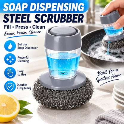 2-in-1 Soap Dispensing Steel Scrubber for Tough Grease & Burnt-On Food (offer)