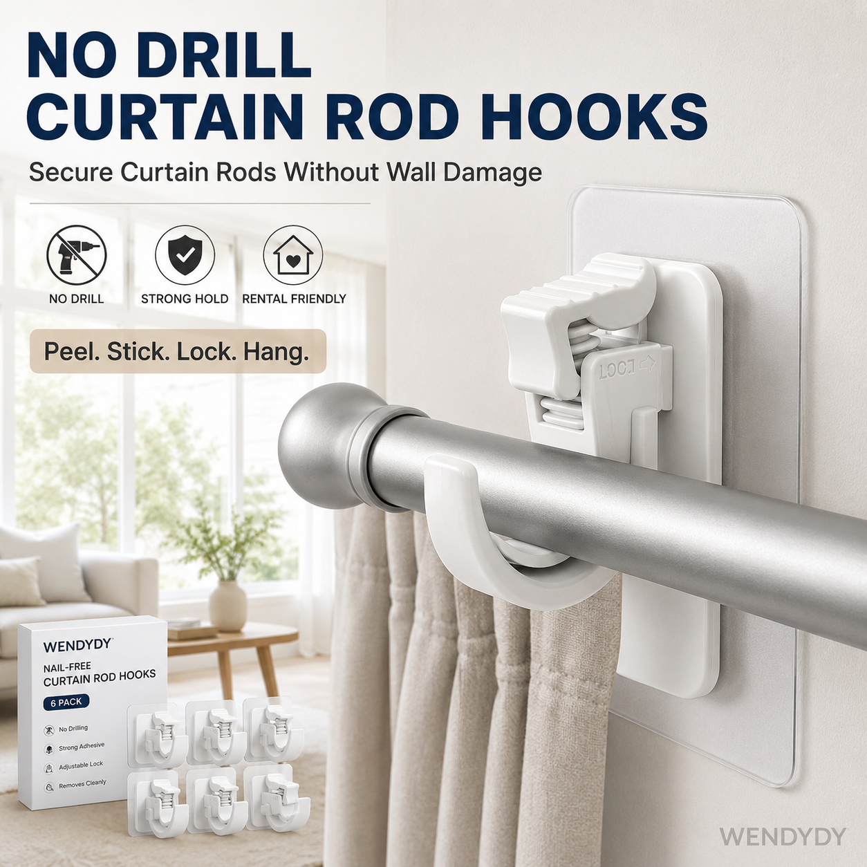 🔥50%off🔥Nail-Free Adjustable Curtain Rod Hooks