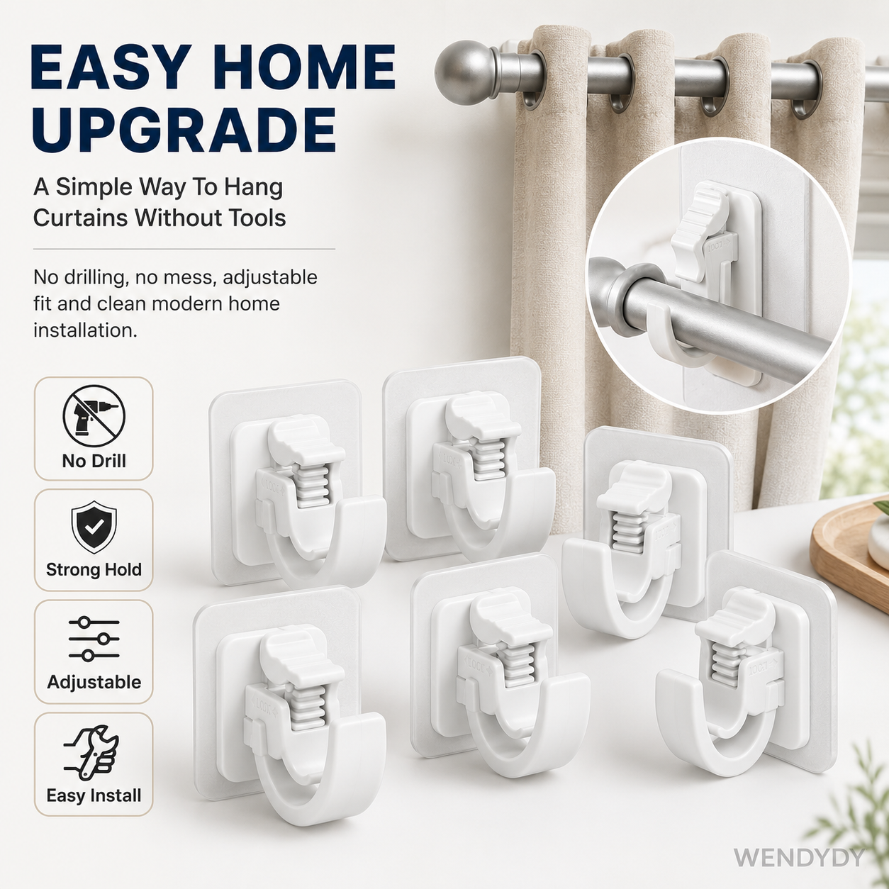 🔥50%off🔥Nail-Free Adjustable Curtain Rod Hooks