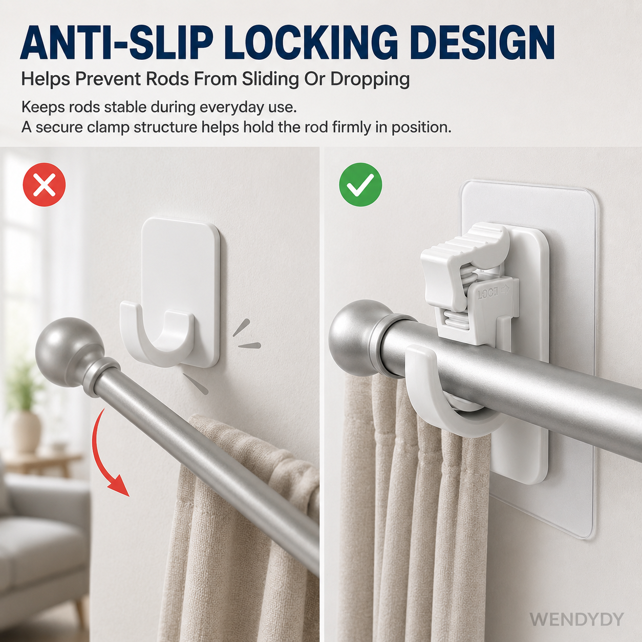 🔥50%off🔥Nail-Free Adjustable Curtain Rod Hooks