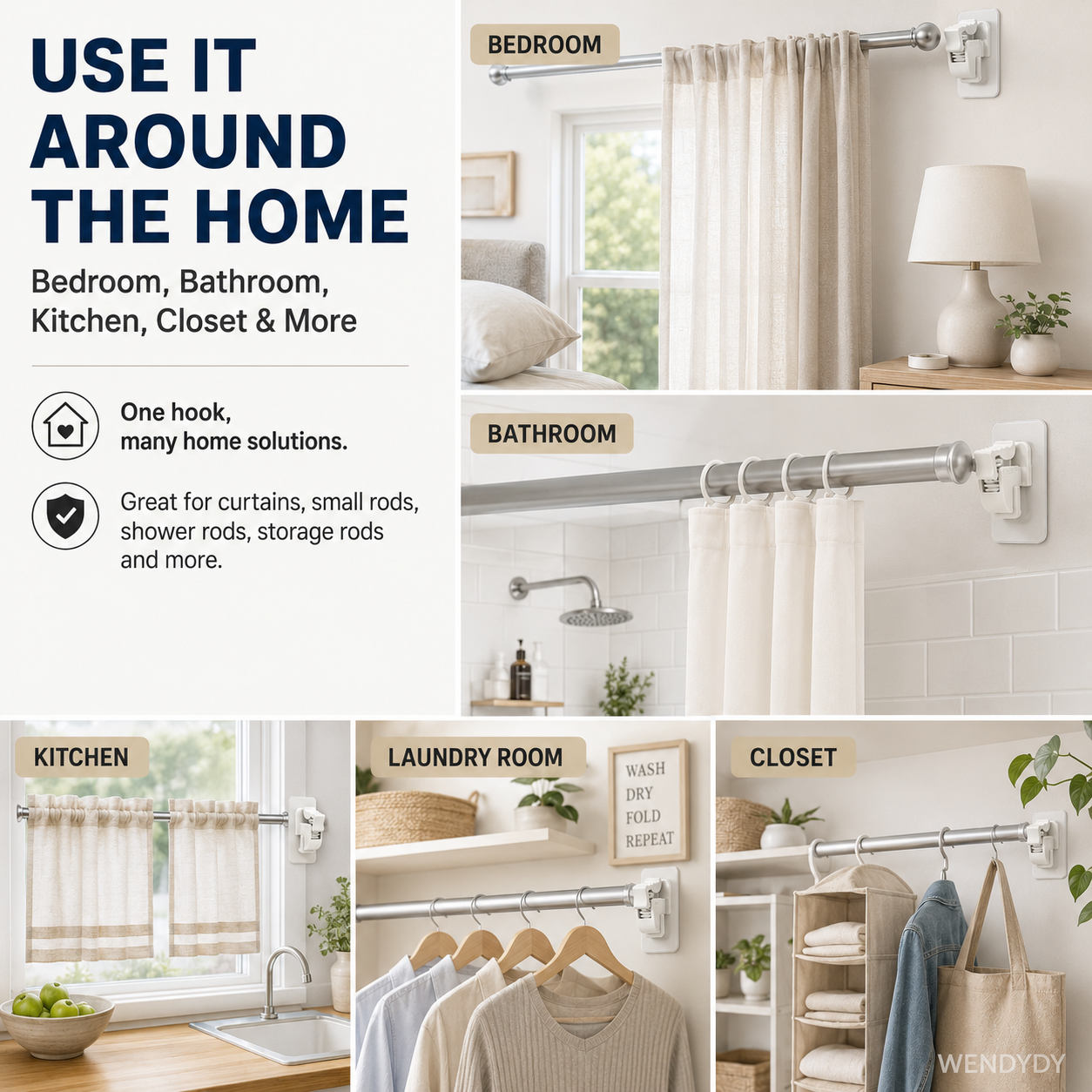 🔥50%off🔥Nail-Free Adjustable Curtain Rod Hooks