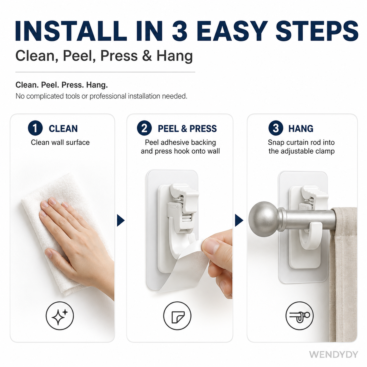 🔥50%off🔥Nail-Free Adjustable Curtain Rod Hooks