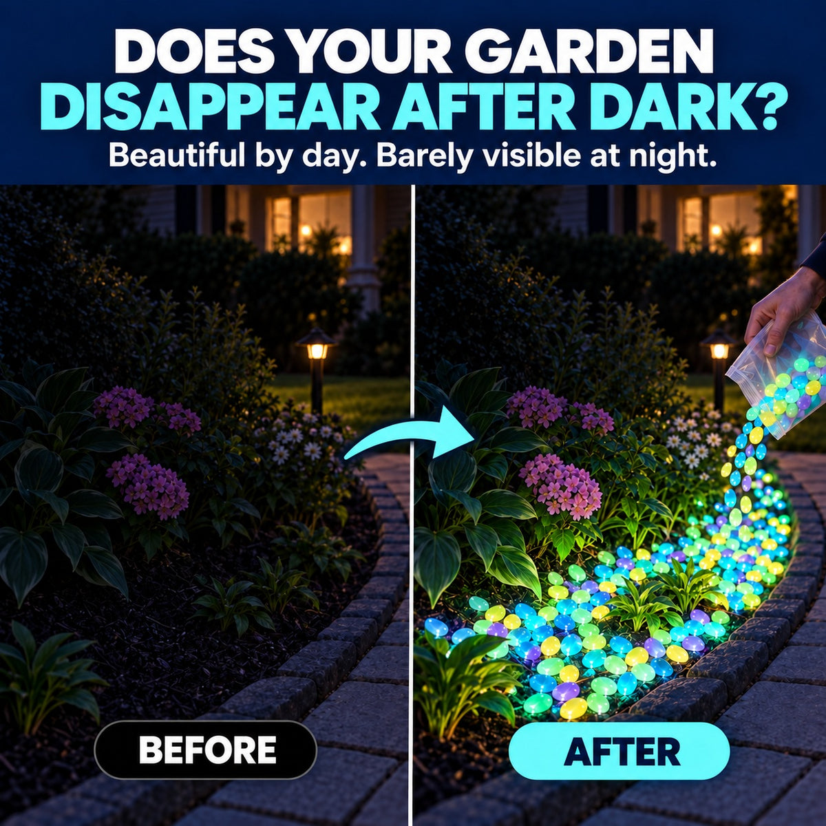 ✨ Mixed-Color Glow-in-the-Dark Garden Stones – Bring Your Garden to Life After Sunset