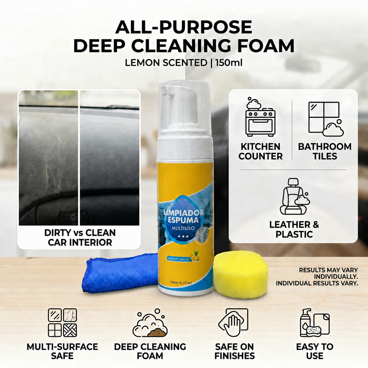 🔥4-in-1 Multi-Enzyme Foam Cleaner – Heavy-Duty Stain & Grease Removal for Home & Car