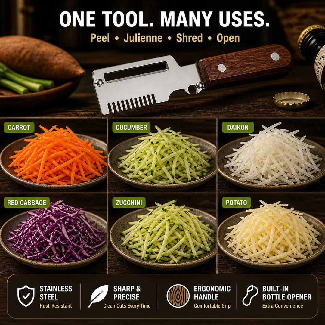 Fonome™  Wooden-Handled Stainless Steel Shredder and Peeler