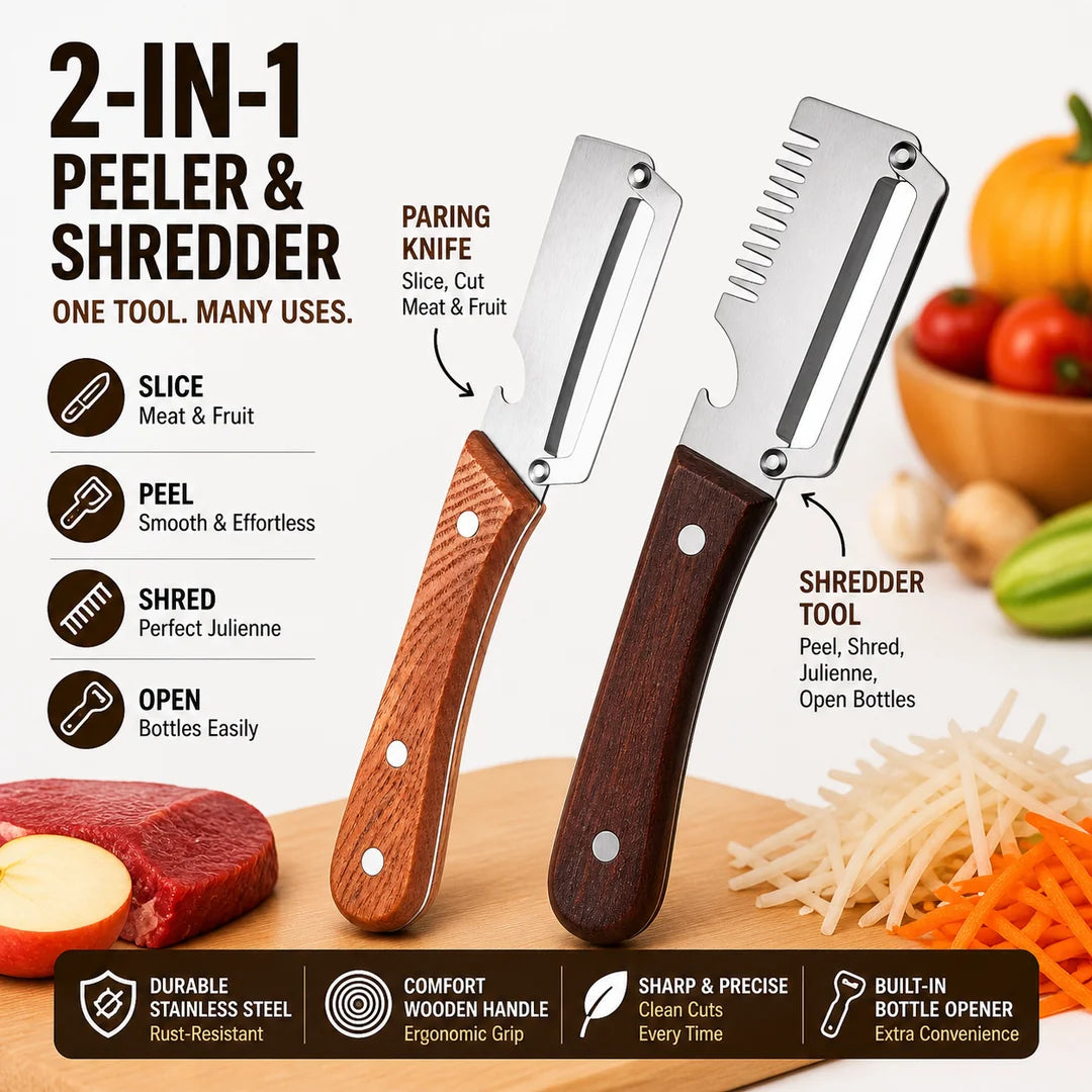 Fonome™  Wooden-Handled Stainless Steel Shredder and Peeler