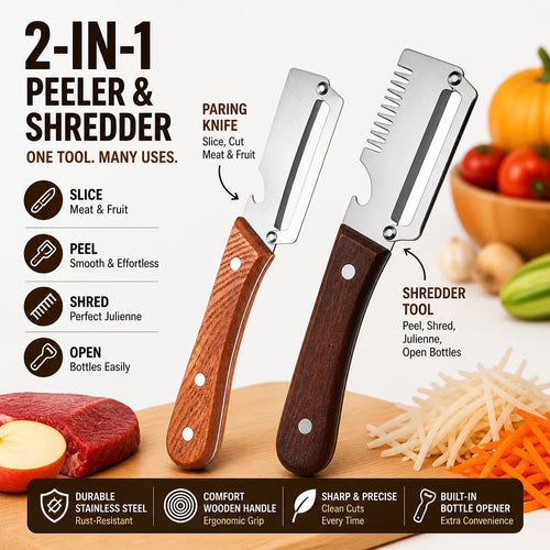 Fonome™  Wooden-Handled Stainless Steel Shredder and Peeler