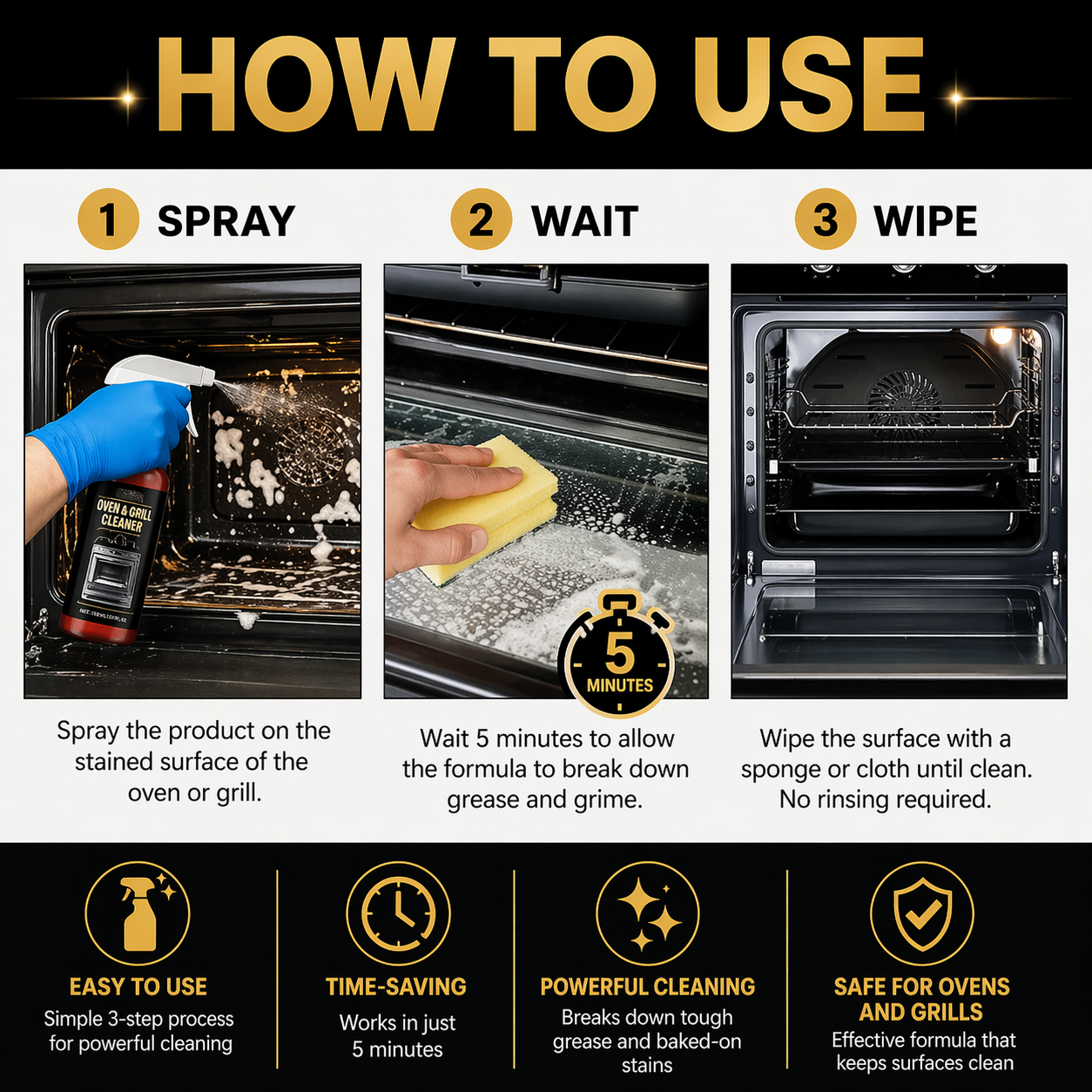 Fonome™ No-Scrub Oven & Grill Cleaner for Stubborn Grease & Burnt Residue