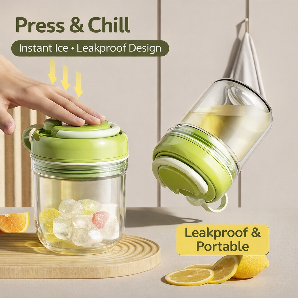 Fonome™ Freeze & Press Ice Bottle – 3-in-1 Portable Ice Maker Cup for Cold Drinks Anywhere (Offer)