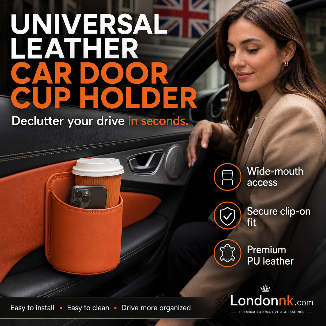 ⚡⚡⚡LAST 44 PCS LEFT!!! 🥳2026 HOT SALE🥳💞50K+ SOLD!🚗🧺 50% OFF! Leather Car Door Cup Holder – Wide‑mouth opening, easy reach for drinks & phone. Clip‑on secure fit. PU leather, tough & stylish. 🛡️✨ (offer)