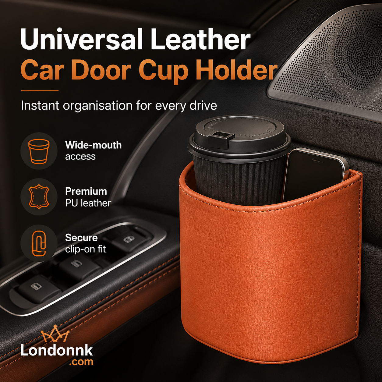⚡⚡⚡LAST 44 PCS LEFT!!! 🥳2026 HOT SALE🥳💞50K+ SOLD!🚗🧺 50% OFF! Leather Car Door Cup Holder – Wide‑mouth opening, easy reach for drinks & phone. Clip‑on secure fit. PU leather, tough & stylish. 🛡️✨ (offer)