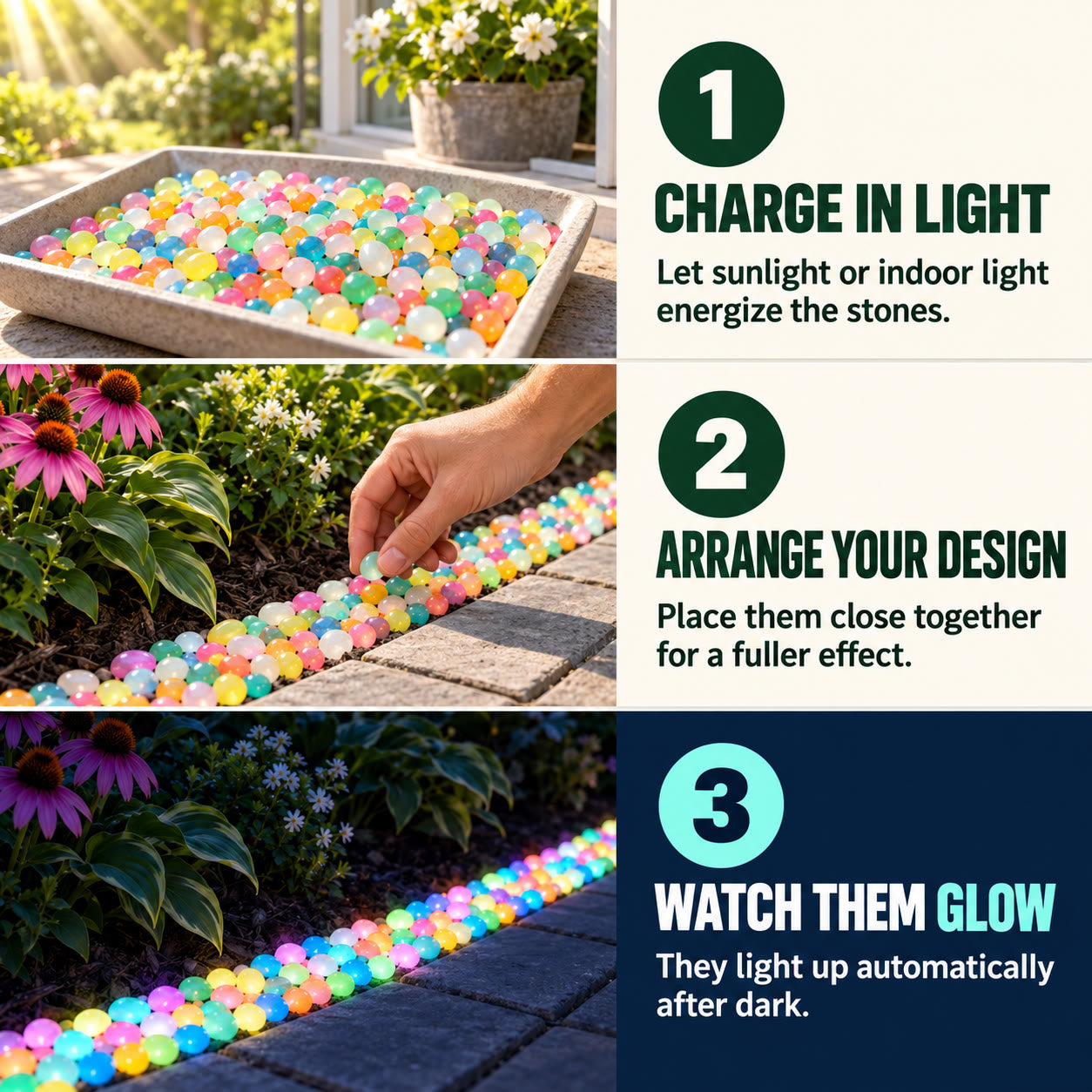 ✨ Mixed-Color Glow-in-the-Dark Garden Stones – Bring Your Garden to Life After Sunset
