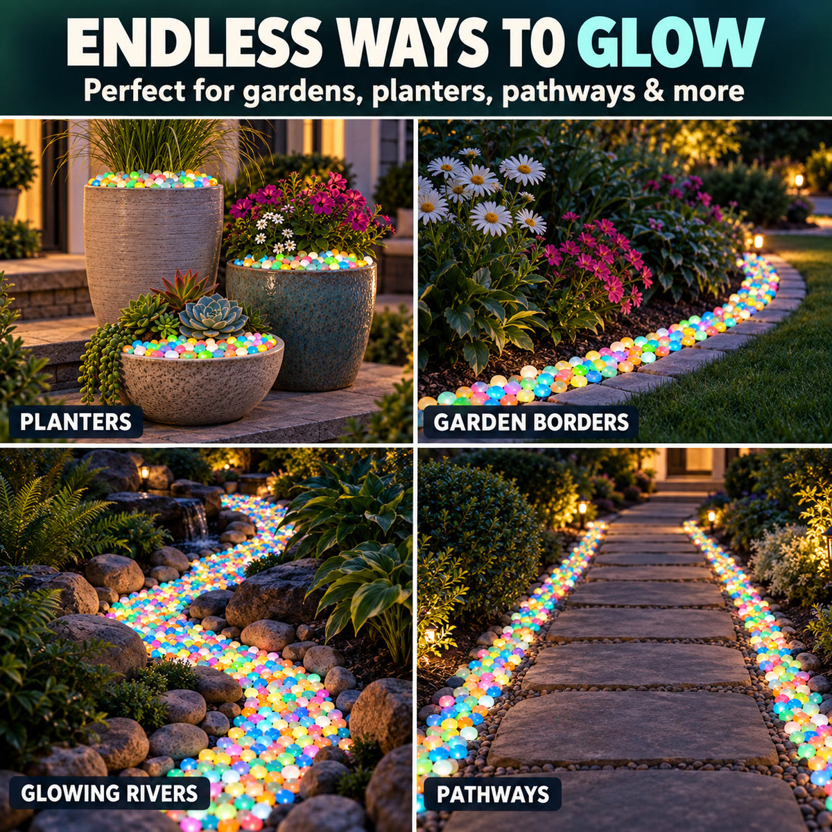 ✨ Mixed-Color Glow-in-the-Dark Garden Stones – Bring Your Garden to Life After Sunset