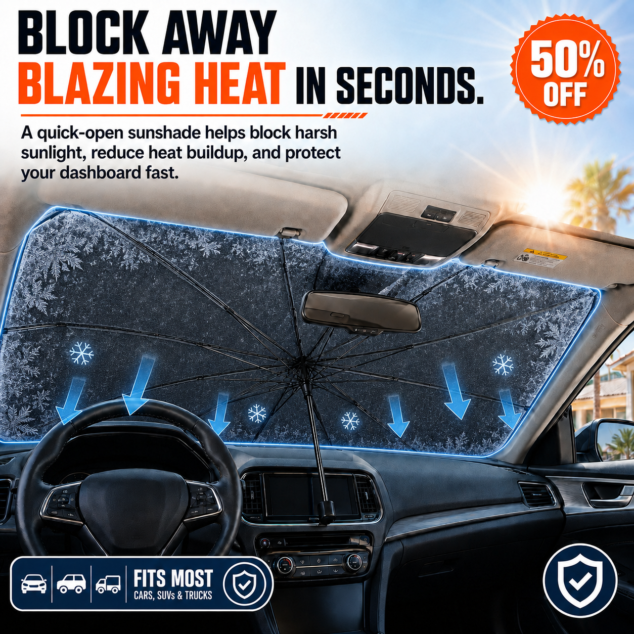 CoolFold Auto Sunshade ❄️Keep Your Car Up to 50°F Cooler in Seconds Blocks 99% of UV Rays (offer)