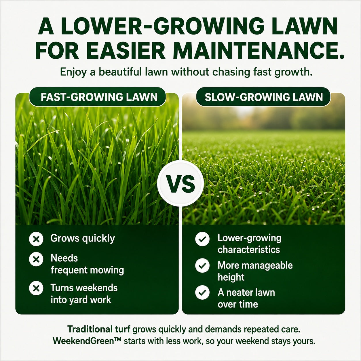 🌱 FONOME WeekendGreen™ Slow-Growing Lawn Seed — Less Mowing, More Weekends