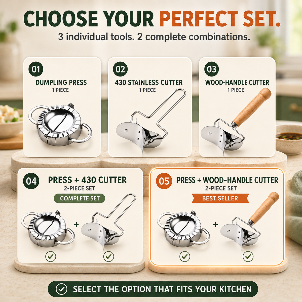 🥟 Dumpling Maker & Dough Cutter Set – Roll, Fill & Seal Homemade Dumplings Easily