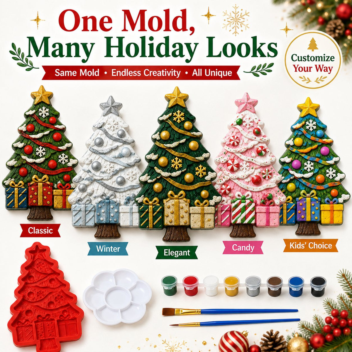🔥 LAST DAY 49% OFF – 🎄 DIY Christmas Tree Mold & Paint Craft Kit  🎨✨