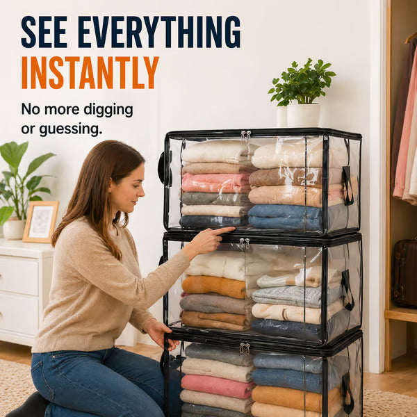 💥LAST DAY BUY 3 GET 1 FREE!! 🏠 Transparent Large-Capacity Dustproof & Moisture-Proof Storage Bag – Perfect for Clothes, Toys, Books & More ✨