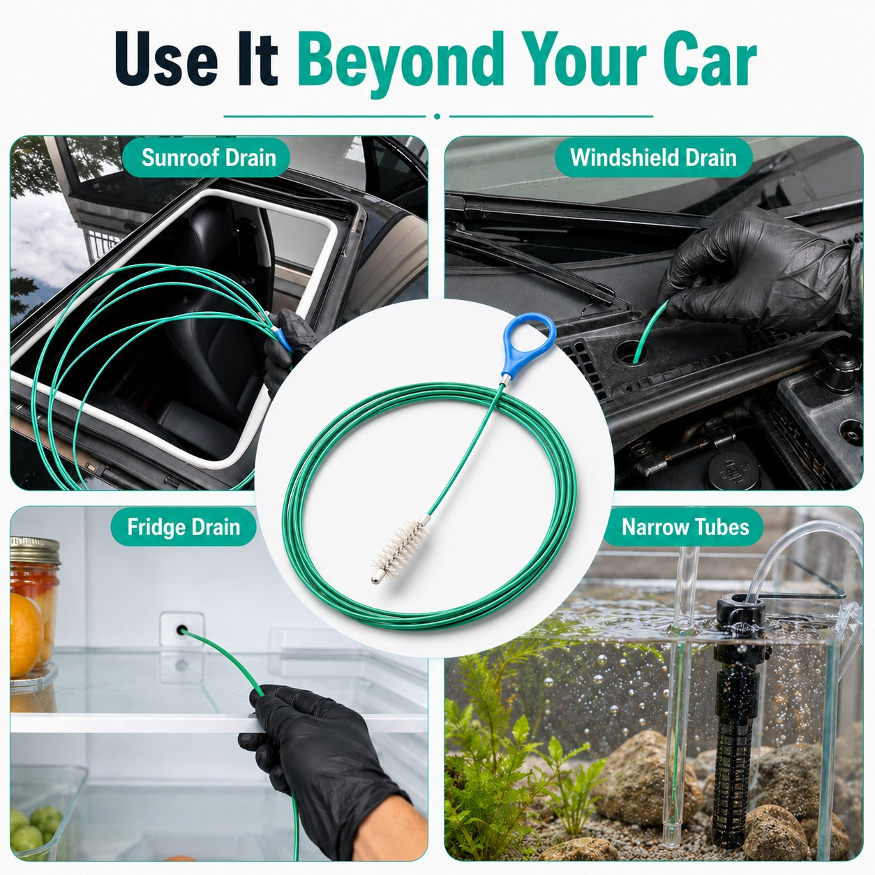 Sunroof Drain Cleaning Brush – Flexible Pipe Cleaner Tool for Preventing Water Leaks