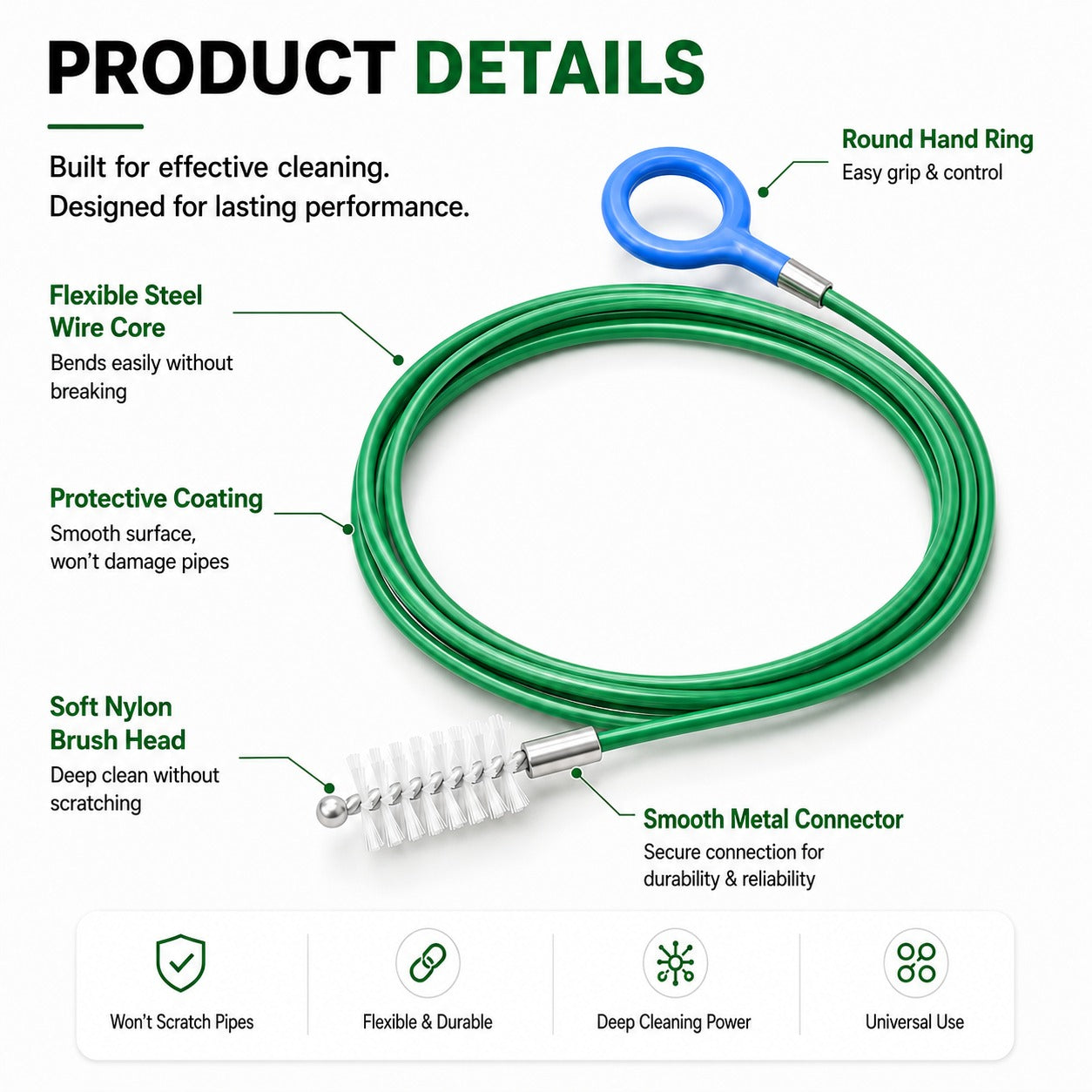 Sunroof Drain Cleaning Brush – Flexible Pipe Cleaner Tool for Preventing Water Leaks