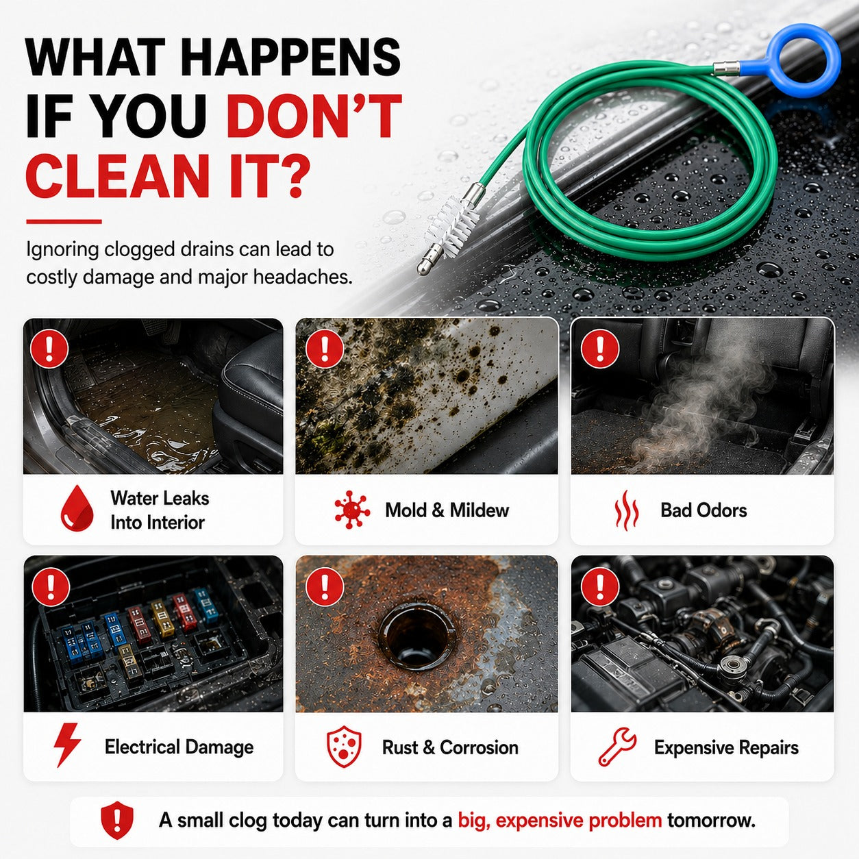Sunroof Drain Cleaning Brush – Flexible Pipe Cleaner Tool for Preventing Water Leaks