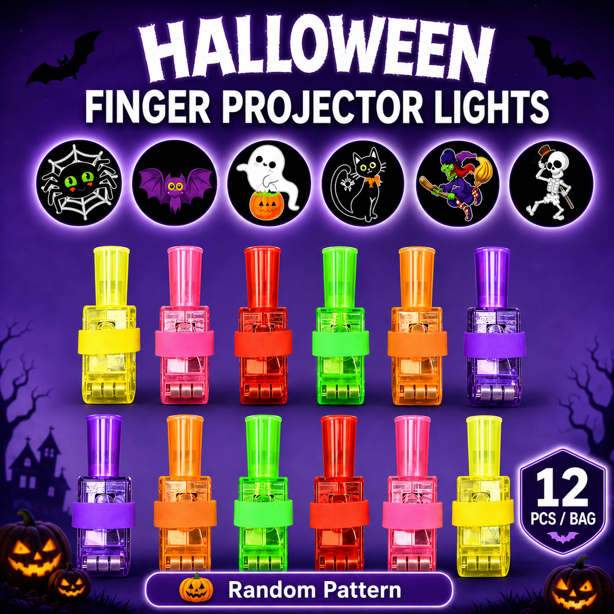 🎃 Halloween Finger Projector Rings – LED Party Favors for Kids