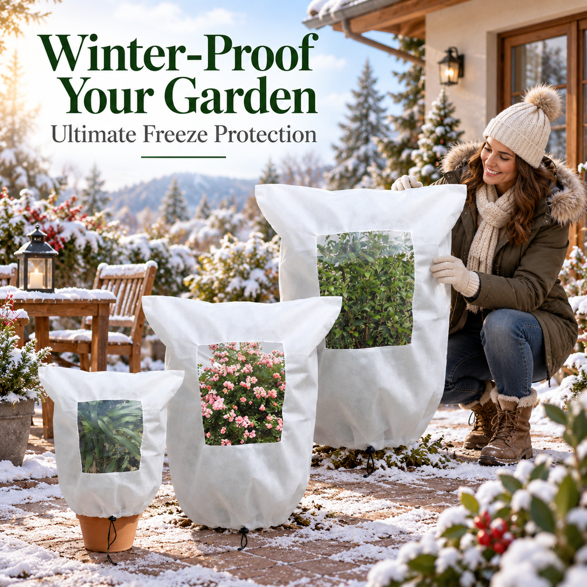 Winter Plant Frost Cover with Zipper & Observation Window: Weather Protection