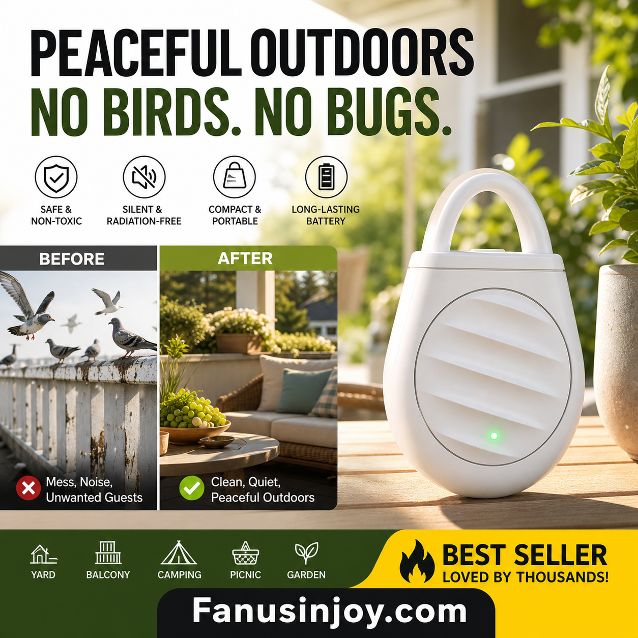 🔥Limited time offer Buy 3 get 2 free！🐦No more trouble from birds, beasts and locusts！Portable Ultrasonic Bird Repellent Keychain (offer)