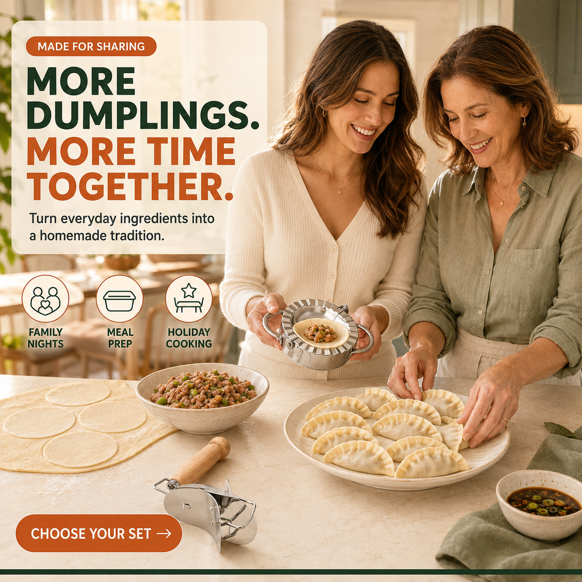 🥟 Dumpling Maker & Dough Cutter Set – Roll, Fill & Seal Homemade Dumplings Easily (Copy)